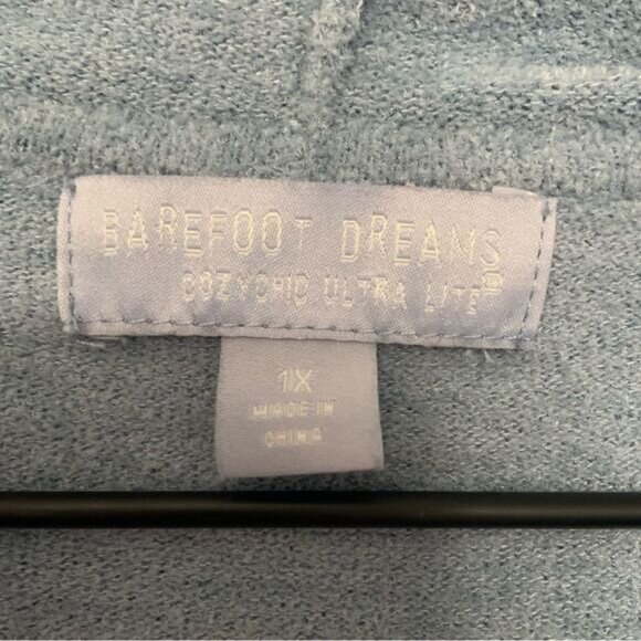 BAREFOOT DREAMS Cozy Chic Ultra Lite Full Zip Short Sleeve Hoodie Blue Size 1X - Picture 9 of 10